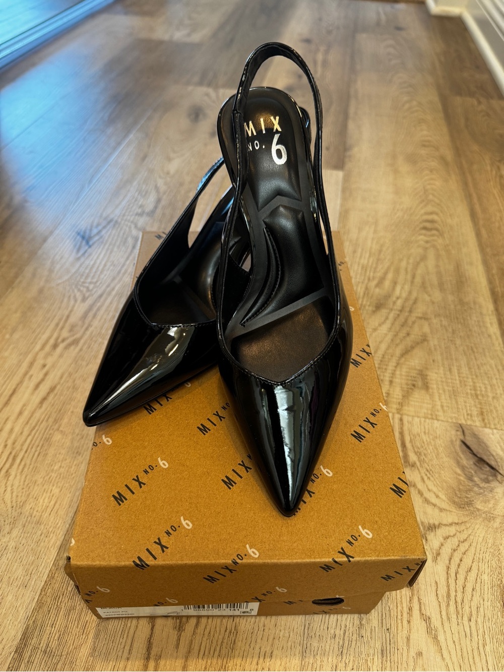 Mix No. 6 Black Patent Pointed Toe Slingback Pumps